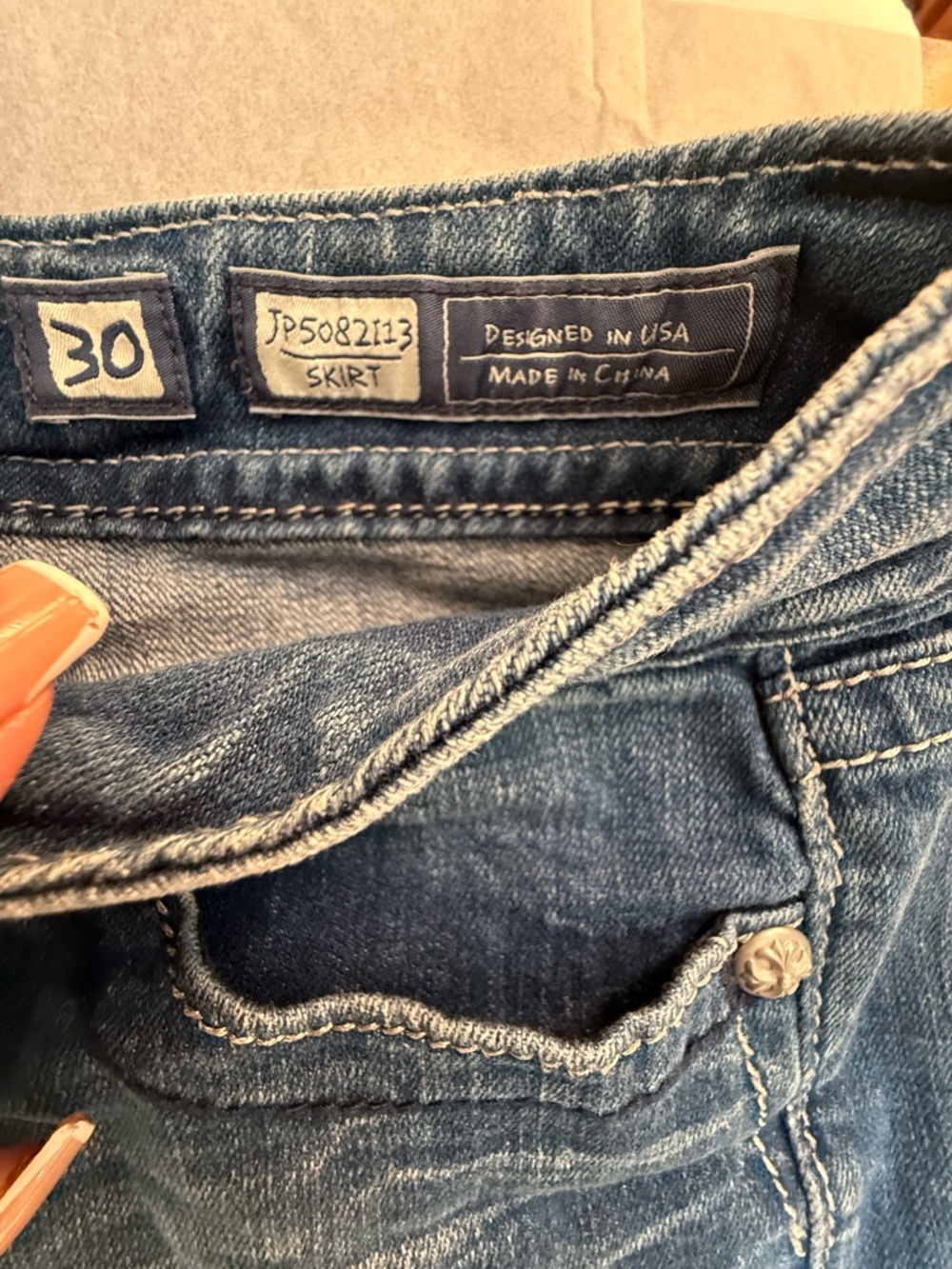 Miss Me Sequin Wing Denim Mini Skirt Size 30 Western Y2K EUC $98 MSRP - Picture 7 of 10